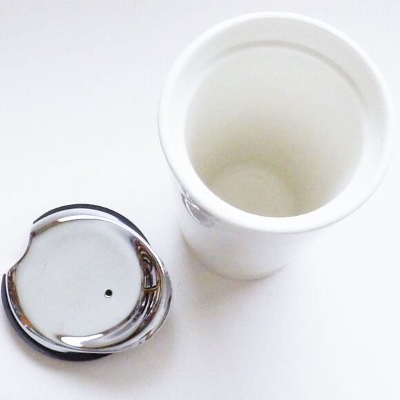 Starbucks 2014 White Ceramic Silver Studded Travel Coffee Mug With Lid 10oz - Picture 5 of 12